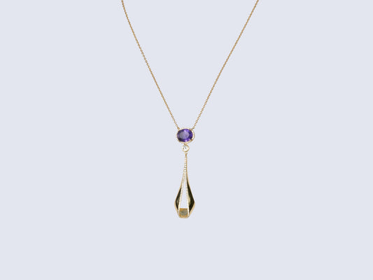 Damenkette mit imposantem Anhänger in Sterlingsilber (925) in Gelb Gold vergoldet voll mit Zirkon facettiert und als Eye Catcher Sapphire farbiger Solitär
