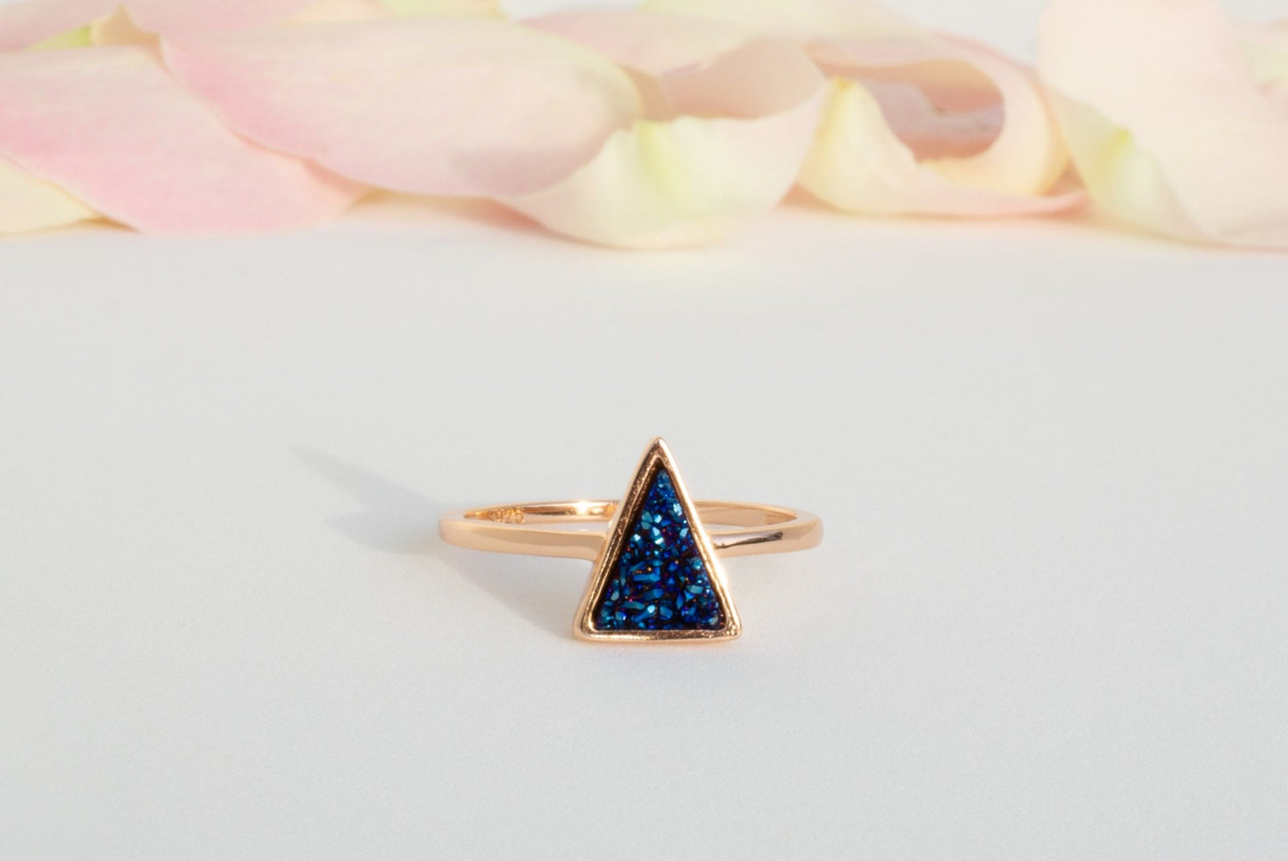 Silber (925) Damenring Rose vergoldet mit nat. blau Durzy Stone
